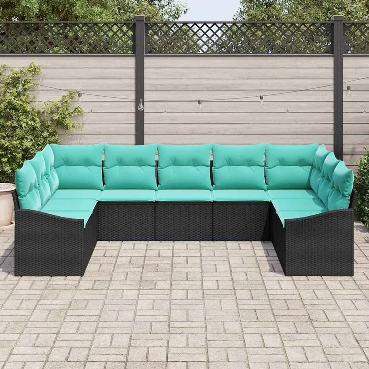 vidaXL Sofa Set 9 stk. Schwarz [Synthetisch]: Poly Rattan 3346886