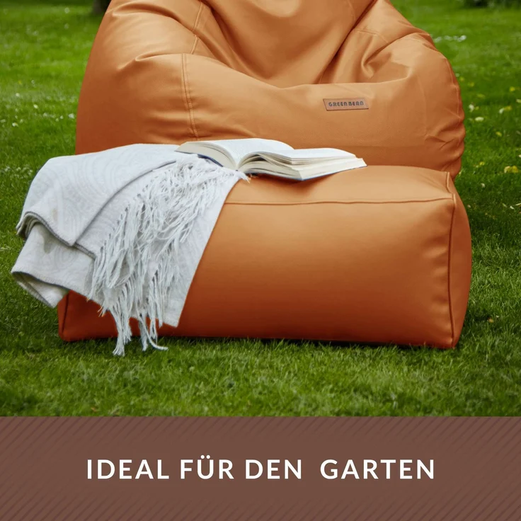 Green Bean® Sitzhocker aus Kunstleder - Pouf mit EPS Perlen Füllung - 70 x 33 x 28cm - perfekte Ergänzung zum Sitzsack - Cognac – Bild 6