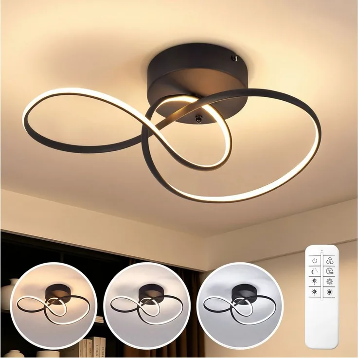 Nettlife LED Deckenleuchte Weiß/Schwarz 24W Modern Dimmbar Schlafzimmerlampe Umlaufendes, LED fest integriert, warmweiß, für Schlafzimmer Esszimmer Flur Büro Kinderzimmer