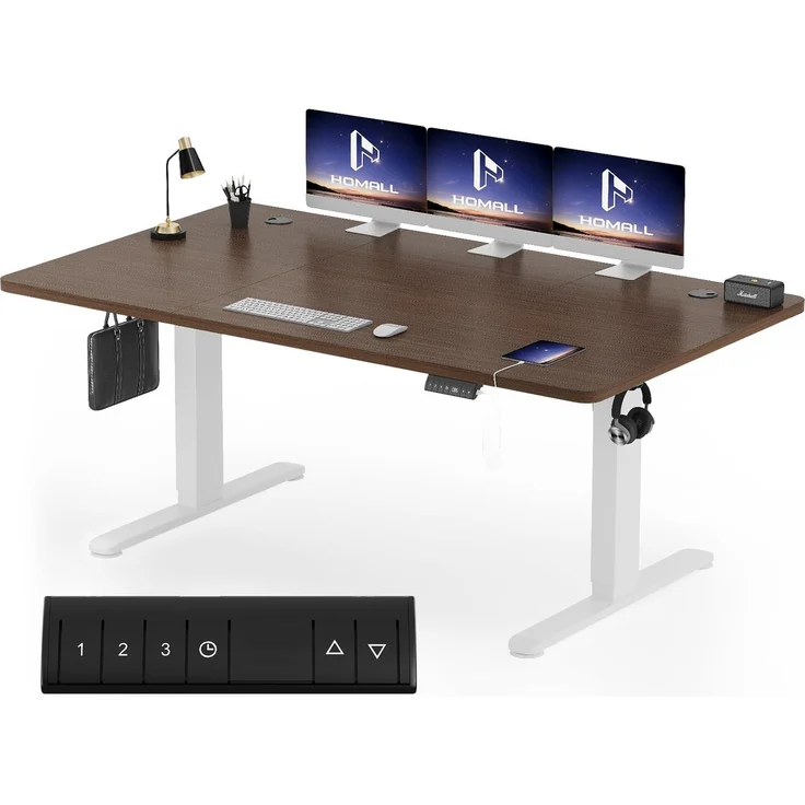 Homall Höhenverstellbarer Schreibtisch 180x80 cm mit USB-A Ladeanschluss, Elektrischer Schreibtisch mit Kabel Management Tray, Standing Desk mit 3 Memory Funktion, Computertisch Nussbaum+Weiß