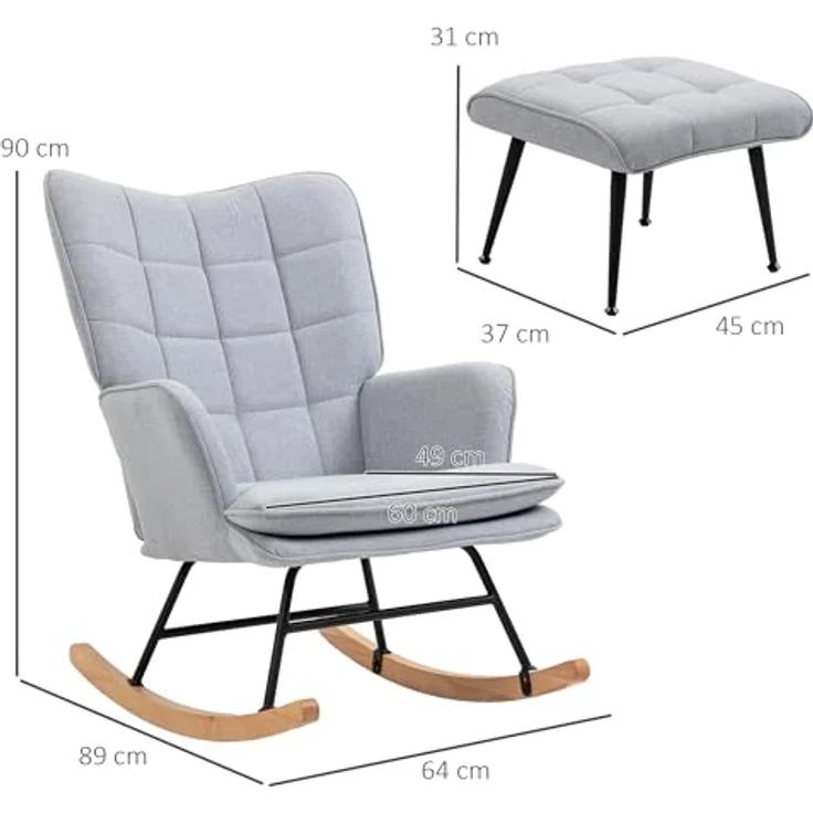 HOMCOM Schaukelsessel Schwingsessel, Wohnzimmerstuhl, mit Hocker (Schaukelstuhl mit Hocker, 2-St, bestehend aus Sessel und Hocker), Schaukelfunktion, Hocker inklusive – Bild 4