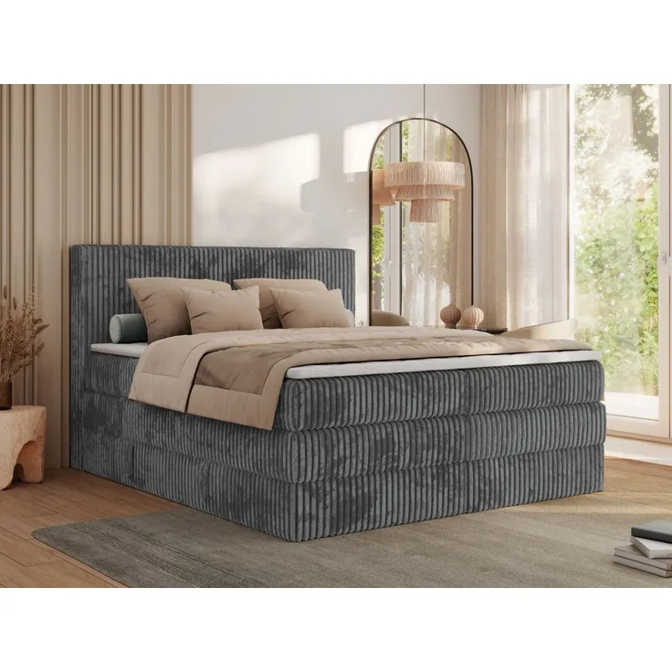 MKS MÖBEL Boxspringbett TILIANO KING (Packung, Set, Visco-Topper, Doppelbett, T30-Schaum), Polsterbett mit Multipocket-Matratzen, Cord Bett, Zwei Bettkästen