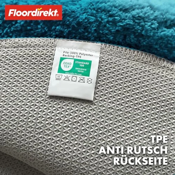 Floordirekt Badematte Sky, Rund Badteppich 120 cm, rutschfest, waschbar, schadstoffgeprüft, petrol – Bild 3