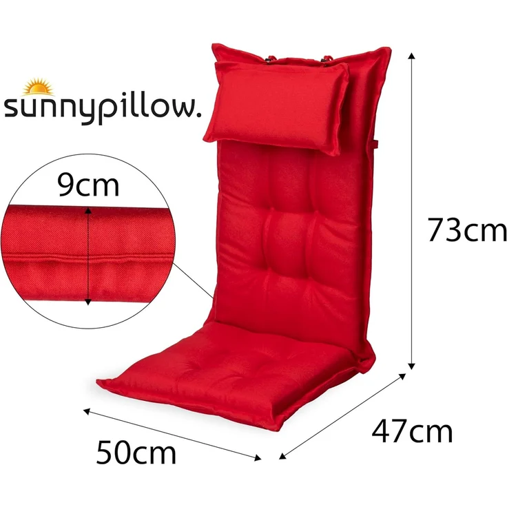 sunnypillow Hochlehnerauflage Gartenstuhlauflagen mit abnehmbarem Kopfpolster 120x50x9 cm, (1 St), Auflage Polsterauflagen UV-Lichtecht – Bild 3
