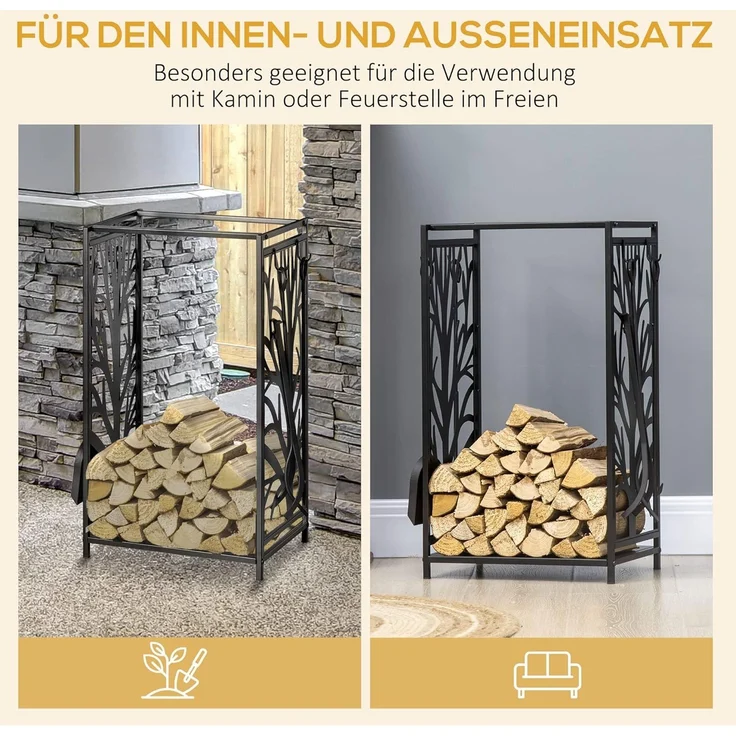 HOMCOM Kaminholzregal Kaminholzständer mit Kaminbesteck – Bild 5