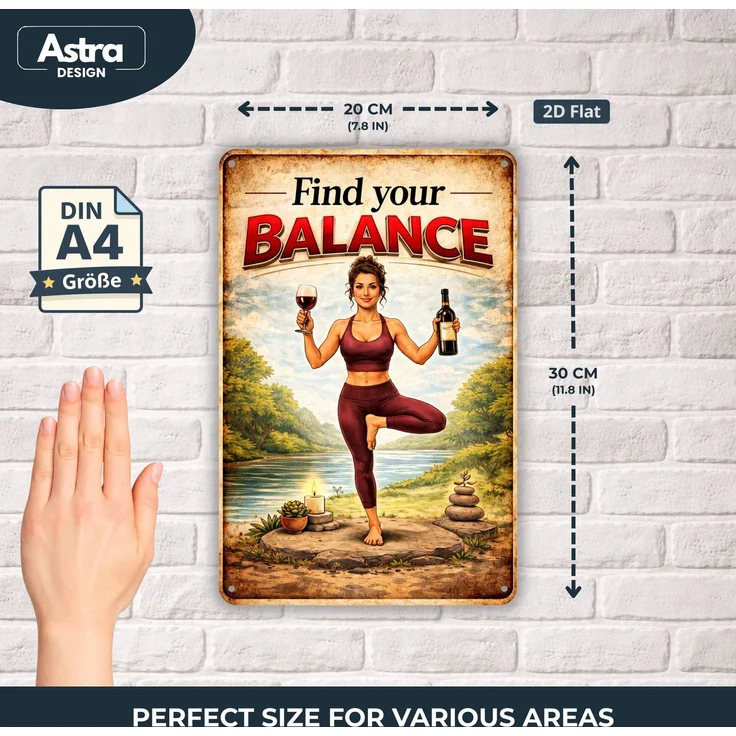 AstraDesign Blechschild 20x30cm - Find Your Balance Yoga Wein Spruch Schild – Metall – Mehrfarbig – AD0429 – Bild 2