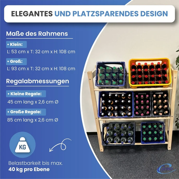 Mein-Regal Getränkekistenregal THORE Getränkeregal 6 Kisten Flaschenregal Getränkekiste Obstkiste Gemüse Farbe Natur LxBxH 92x31x108 – Bild 5