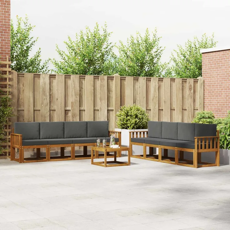 vidaXL Outdoor-Sofagarnitur mit Kissen 9 pcs Natur und Anthrazit 3366180