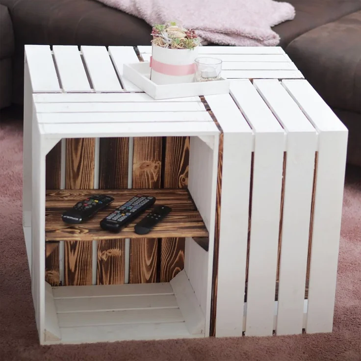 CHICCIE 3 Set Holzkiste Grete Geflammt Weiß - Kurzes Regal Obstkiste Dekokiste Weinkiste – Bild 3