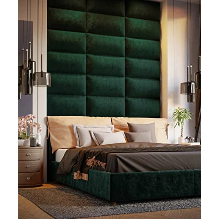 Muralo Samt Wandkissen Stoff Polsterpaneel Schlafzimmer Wohnzimmer Bett Wandpolster Bettkopfteil Lendekissen Modern Luxus Gepolstert Polster Paneel (Flaschengrün, 90x30 cm) – Bild 3