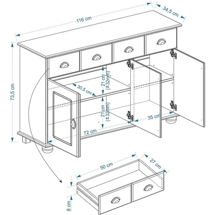 IDIMEX Kommode COLMAR, Sideboard Kommode Anrichte Kiefer massiv 3 Tür – Bild 3