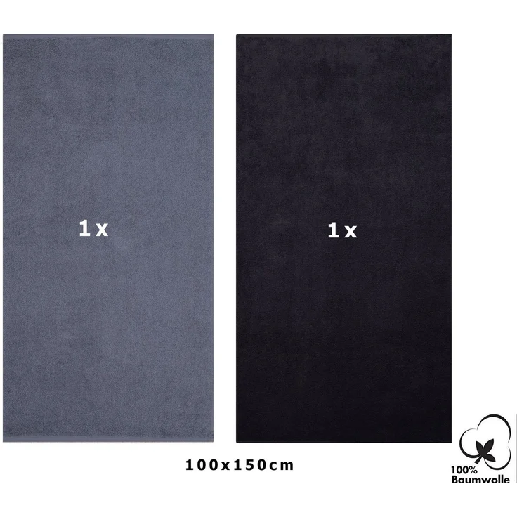 Betz Duschtücher Maxi 2 Stück XXL BERLIN Badetuch 100x150 cm dunkelgrau-graphit, 100% Baumwolle – Bild 1