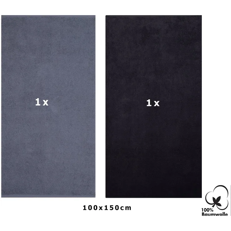 Betz Duschtücher Maxi 2 Stück XXL BERLIN Badetuch 100x150 cm dunkelgrau-graphit, 100% Baumwolle