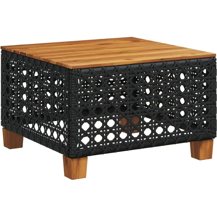 Gartentisch, Beistelltisch, Balkontisch Schwarz 55x55x36 cm Poly Rattan Akazienholz – Bild 2