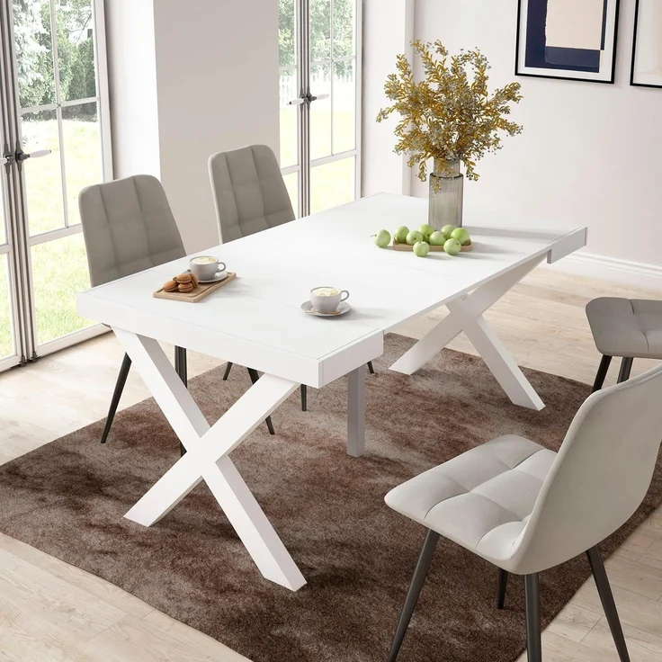 Skraut Home | Ausziehbarertisch | Multifunktionaler ausziehbarer | 160 | Für 8 Gäste | Massivholz Beine | Moderner Stil | Weiß – Bild 2
