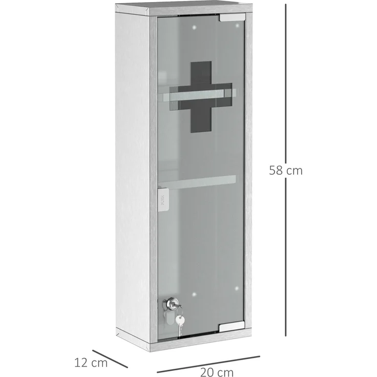 Medikamentenschrank 20 x 12 x 58 cm aus Edelstahl mit Mattglastür und Schloss – Bild 3