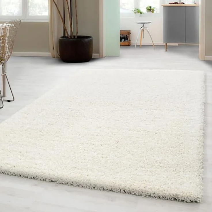 Carpetsale24 Shaggy Hochflor Teppich 60x110 cm Creme weich flauschig modern einfarbig Für Flur oder kleine Räume für Wohnzimmer Schlafzimmer Flur – Bild 1