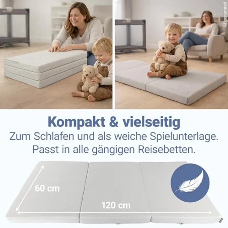 LaLoona Reisebett-Matratze Grau, 60x120 cm, atmungsaktive Faltmatratze mit 5 cm Kaltschaumkern – Bild 5