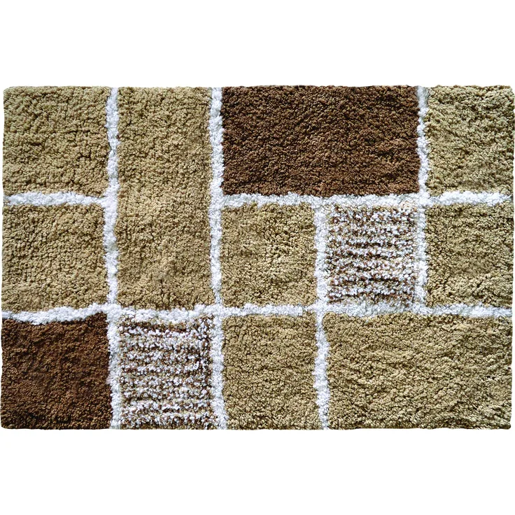 MSV Badteppich Badvorleger Mosaik Duschvorleger Hochflor Badematte 40x60 cm – Beige