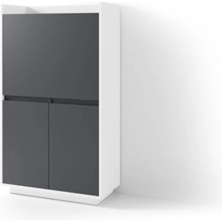 byLIVING Sekretär Hannes/Sekretär matt weiß - anthrazit/Office-Schrank mit 1 Klappe und 2 Türen/Grifflos/B 80, H 141, T 40 cm – Bild 7
