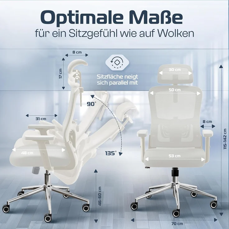 CLOUVOU BrightSeat Bürostuhl Ergonomisch [TESTSIEGER] Schreibtischstuhl 100% individuell einstellbar | Büro Stuhl & Gaming Stuhl | Computerstuhl Home Office Chair Ergonomic | Drehstuhl 150 kg – Bild 2