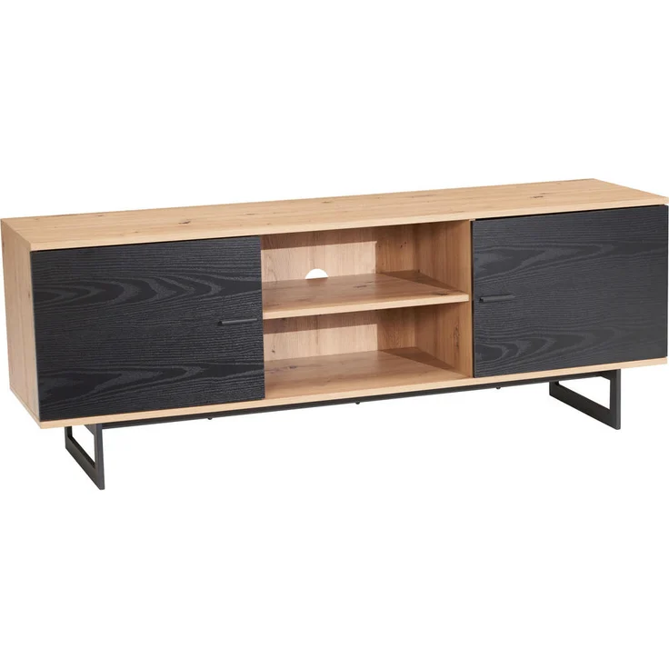 Livetastic Lowboard, Schwarz, Eiche, Metall, 150x55x40 cm, stehend, Drehtüren für Wohnzimmer