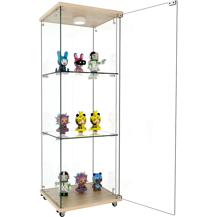 Moderne Glasvitrine mit LED-Beleuchtung,Vitrine,Bücherregal aus gehärtetem Glas,Geeignet für Wohn- und Schlafzimmer, eintüriges dreistufiges Design, Naturholzoptik-H120/B42.5/T36.5 cm--Natürlich--42.5x36.5x120cm--YOUDENOVA – Bild 4