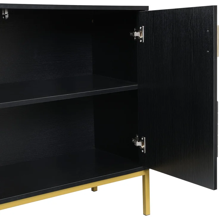 ZUBALIYA Sideboard 160x40x80,5 cm, mit verstellbaren Einlegeböden, mit 4 Türen, aus MDF, Schwarz / Holzfarben – Bild 12