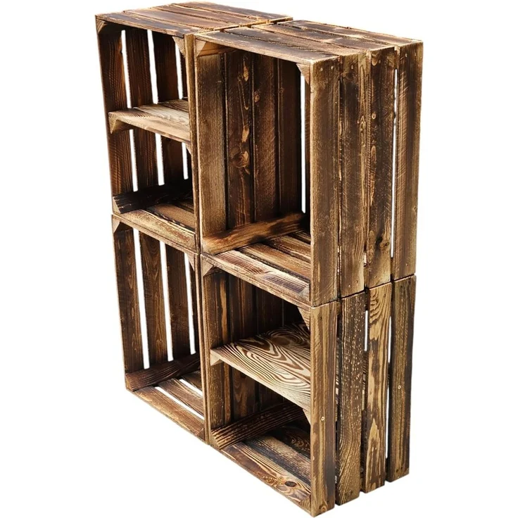Holzkisten Weinkisten Kisten Vintage 4er Set Geflammt 50 x 40 x 30cm Regal – Bild 7