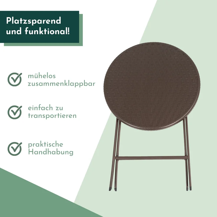 Klapptisch rund, Rattan-Optik, braun, 60 cm, Balkontisch, klappbar – Bild 4
