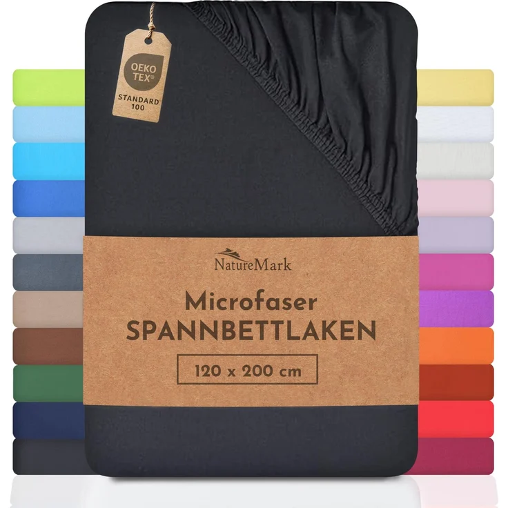 NatureMark - Mikrofaser SPANNBETTLAKEN zum Sparpreis! viele Größen und Farben Markenware (120x200 cm, schwarz)