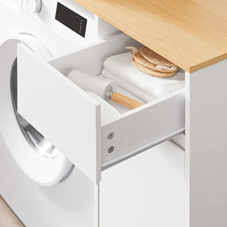 SoBuy BZR217-WN Wäscheschrank, Spanplatte, Melamin, Weiß, 100 x 90 x 60 cm – Bild 7