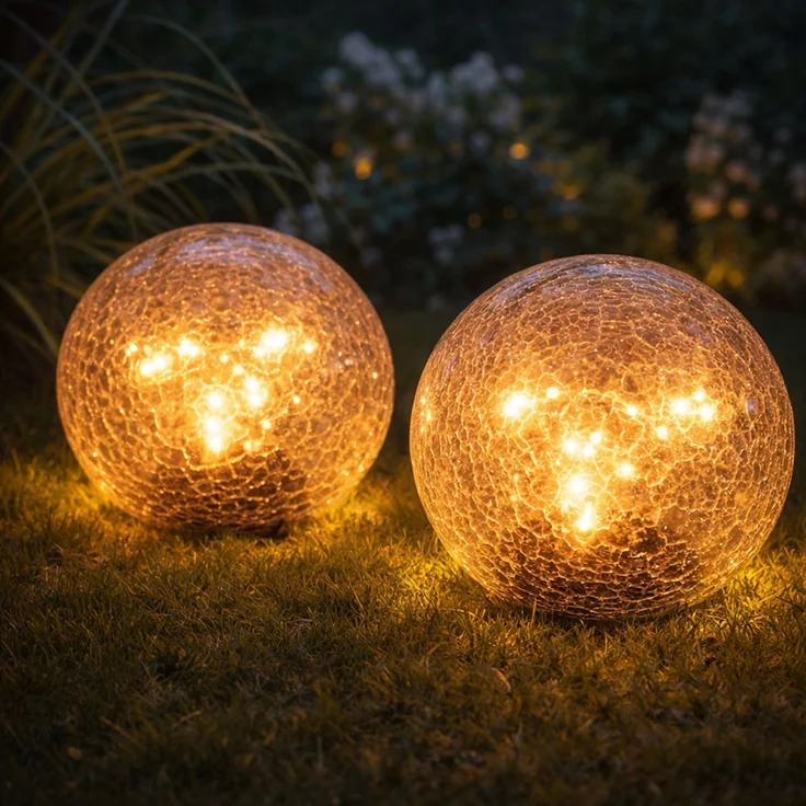 2er Set LED Außenleuchte, Solarkugel, Glas Crackle, D 15 cm – Bild 3
