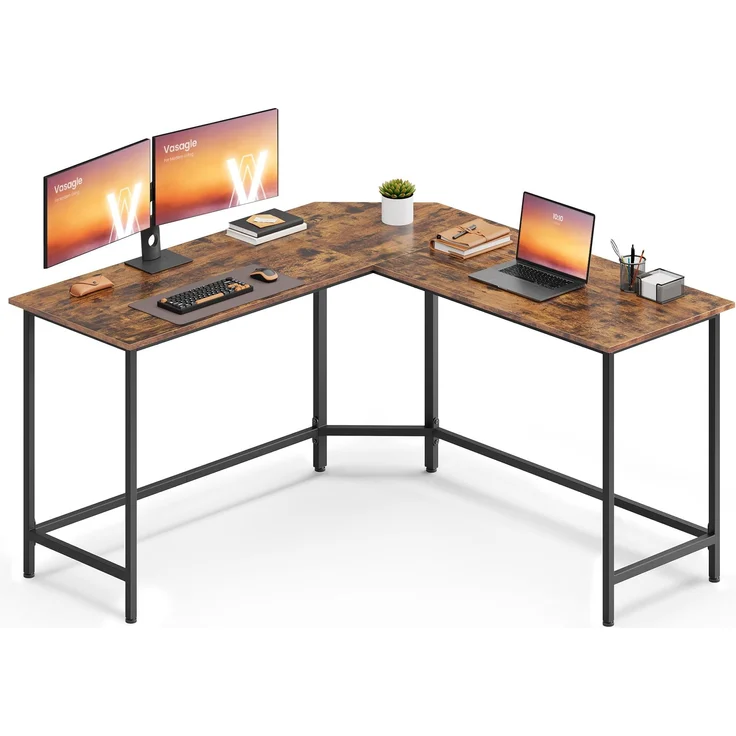 VASAGLE Schreibtisch, L-förmiger Computertisch, 140 x 140 x 76 cm, Eckschreibtisch, platzsparender Bürotisch, Gaming, Homeoffice, einfacher Aufbau, vintagebraun-tintenschwarz LWD73XV1 – Bild 1