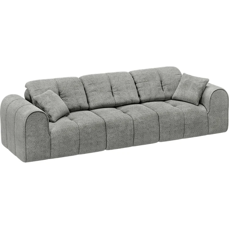 skølm 'Vanaheim' Sofa 3 Sitzer mit 2 Kissen, Cloud Sofa grau, Chenille-Stoff, Vollschaumcouch mit Federkern und Vakuum-Kompression, kein Aufbau erforderlich