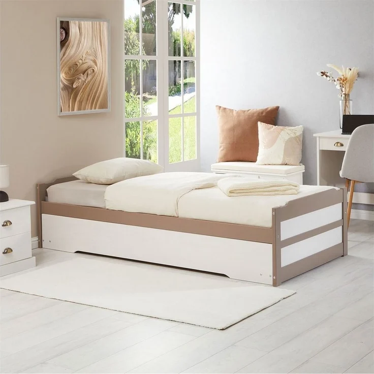 IDIMEX Funktionsbett LORENA, Jugendbett Tandembett aus Kiefer mit Auszugsbett taupe/weiss – Bild 3