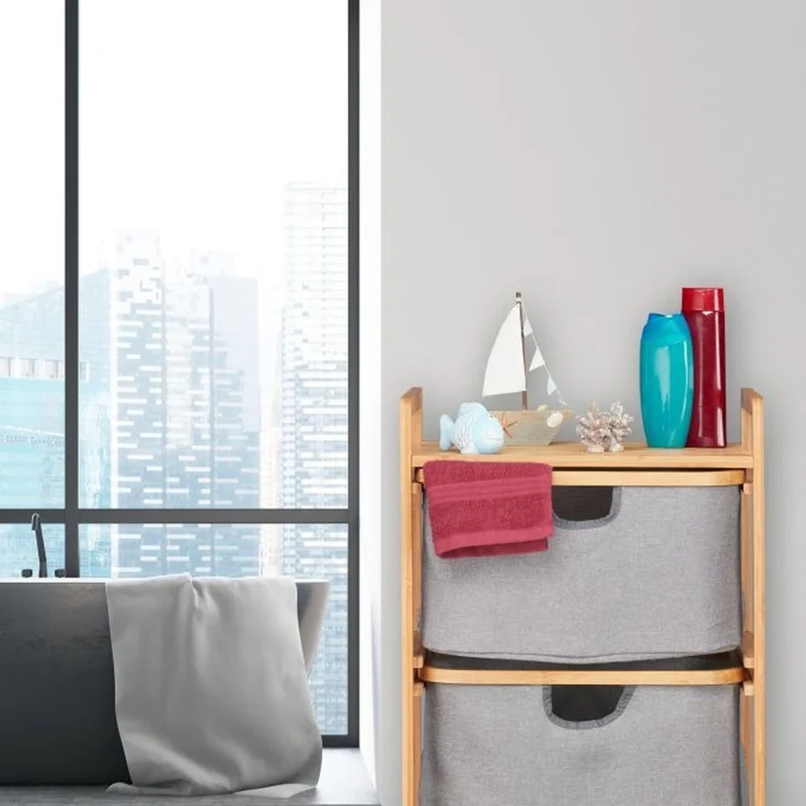 Wäschekorb Bambus, Natur, Grau, 3x Fächer grau – Bild 5