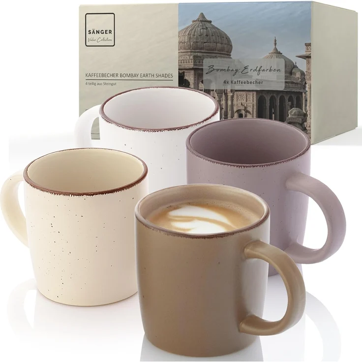 SÄNGER Steingut Kaffeebecher Bombay Erdfarben 4 teilig – Bild 1