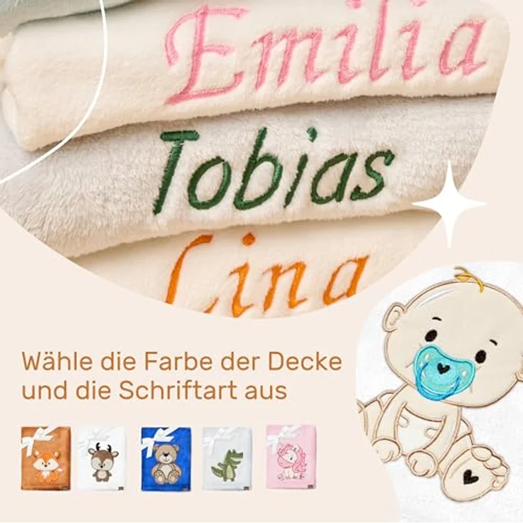 Be Mammy Personalisierte Babydecke mit 3D Applikation Warme Kuscheldecke mit Namen und Geburtsdatum; Perfektes Baby Geschenk; Blanket; Krabbeldecke BE20-280 (Weiß - Junge) – Bild 5