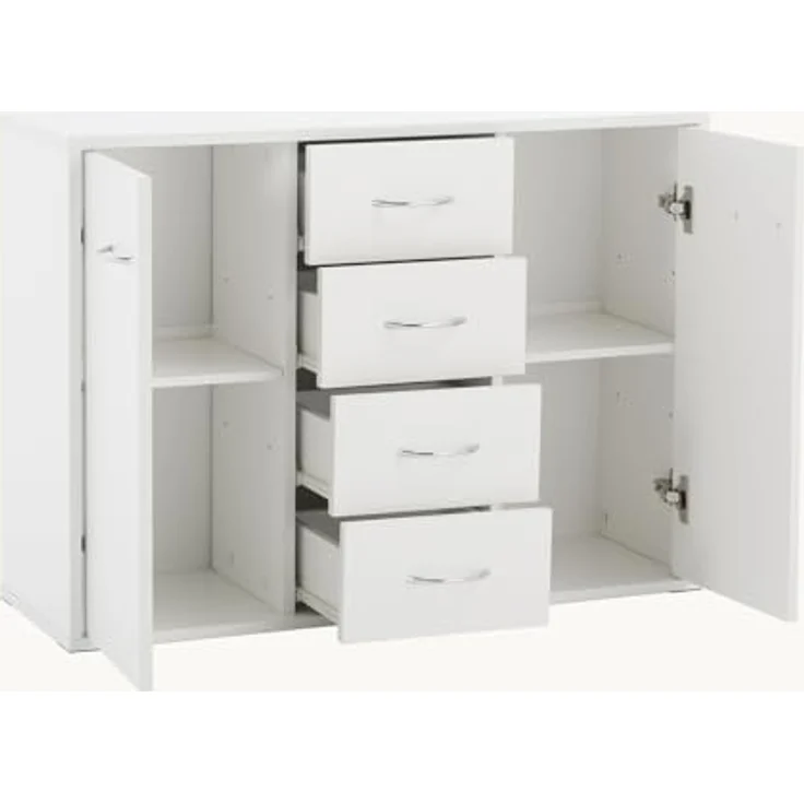 Sweetcrispy Kommode, Weißes Sideboard mit 4 Schubladen & 2 Türen, 88 × 30 × 64 cm, Viel Stauraum für Wohnzimmer, Flur & Schlafzimmer, Moderner Kommodenschrank – Bild 8