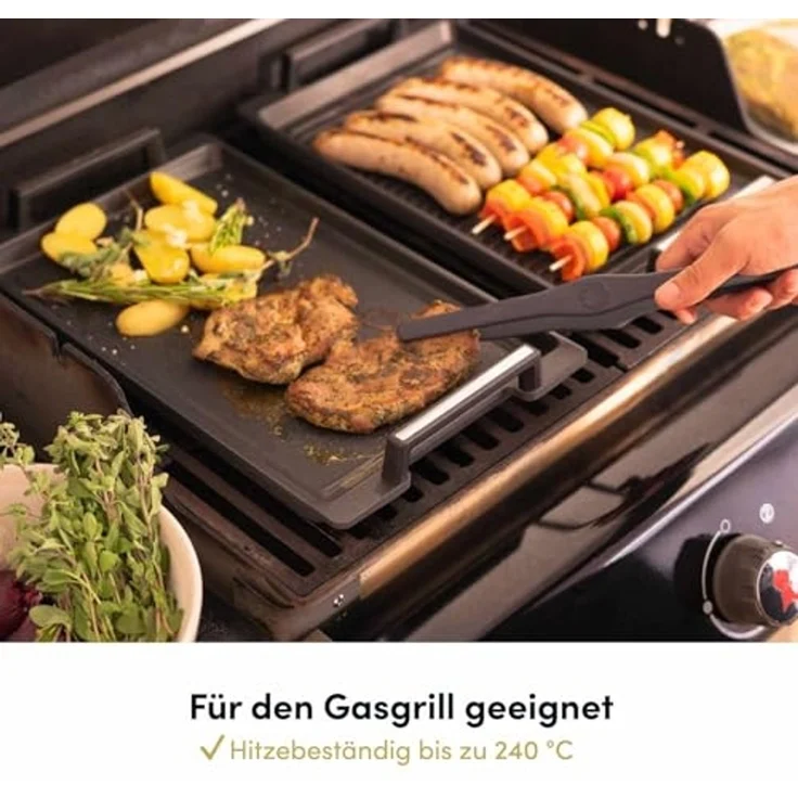 Hoffmann Germany Teppanyakiplatte Grillplatte Aluguss eckig 41x24 cm mit Griffen – Made in Germany, Aluguss (1-tlg, 1x Teppanyakiplatte 41x24 cm + Silikon-Füße), Teppanyaki, Antihaft, backofenfest bis 240°C, Induktion – Bild 5