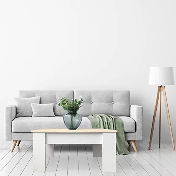 Somnia Descanso Somnia – Erhöhter Couchtisch, Wohnzimmer- oder Esstisch, weiße Oberfläche mit Cambria-Platte, Maße: 90 cm (Breite) x 50 cm (Tiefe) x 46–57 cm (Höhe) – Bild 3