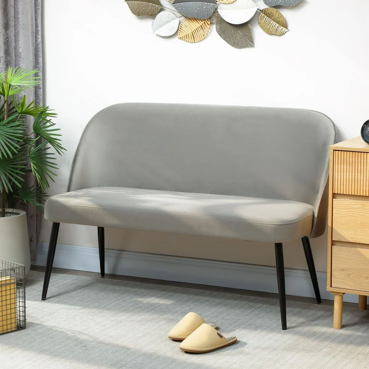 2-Sitzer-Sofa, moderne Polstercouch mit Metall- und Holzrahmen, samtartiger Stoffbezug, Grau--Grau--127x63x84.5cm--YOUDENOVA – Bild 4