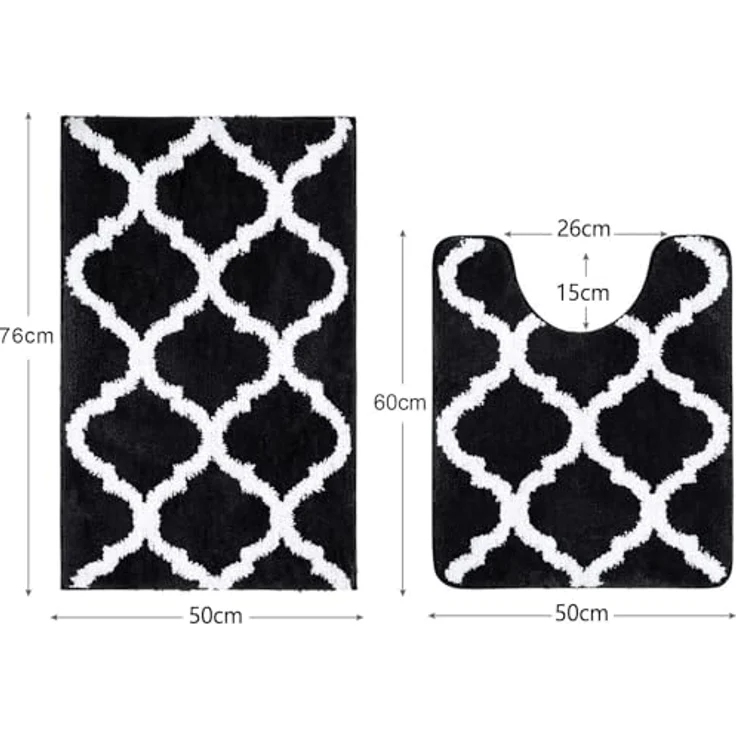 Homaxy rutschfest Badematten Set 2 teilig Weich Hochflor Bad WC Badezimmerteppich Set Mikrofaser Badvorleger Set 2teilig -Schwarz – Bild 3