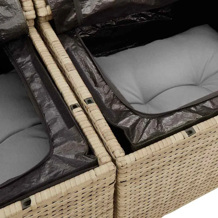 vidaXL Garten-Sofa-Set mit Speicher 6 pcs Beige Poly Rattan 3358058 – Bild 8