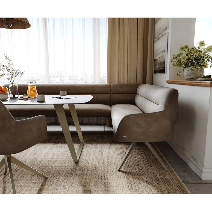 Esszimmerbank Taya-Flex 285x190 cm Mikrofaser Taupe Vintage Kreuzgestell kantig Effektfinish Titan Taschenfederkern Links – Bild 5