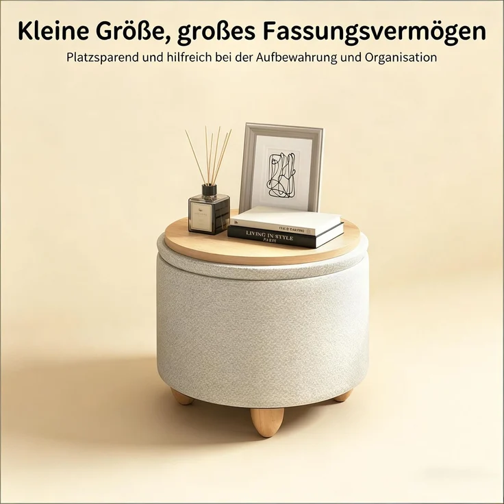 Praktischer Aufbewahrungshocker,Runder Fußhocker,Schuhhocker,Schritt Hocker(nur mit Schuhhocker)--Cremeweiß--39x39x33cm--YOUDENOVA – Bild 7