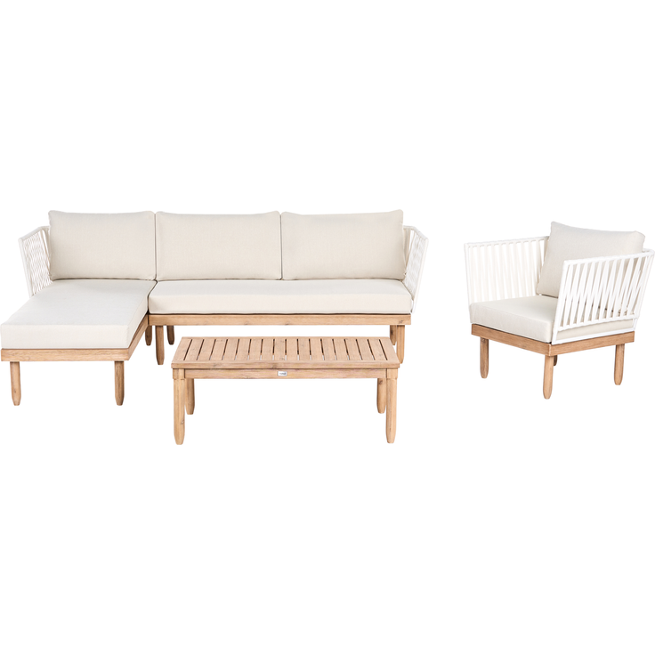 Lounge Set mit Tisch 4-Sitzer CREMONA Akazienholz rechtsseitig Weiß