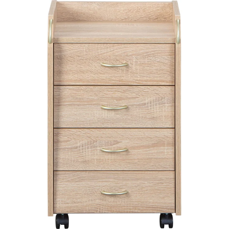 Inter Link Rollcontainer NOVI mit 4 Schubladen und Ablage, Sonoma-Eiche Optik Natur 40x37x65 cm – Bild 2