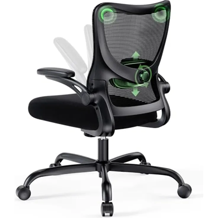 Marsail Bürostuhl Ergonomisch, Schreibtischstuhl mit 3D PU Armlehnen und Verstellbarer Lendenwirbelstütze, Drehstuhl Höhenverstellung und Wippfunktion, Chefsessel aus Mesh, Bis 136kg/300LBS